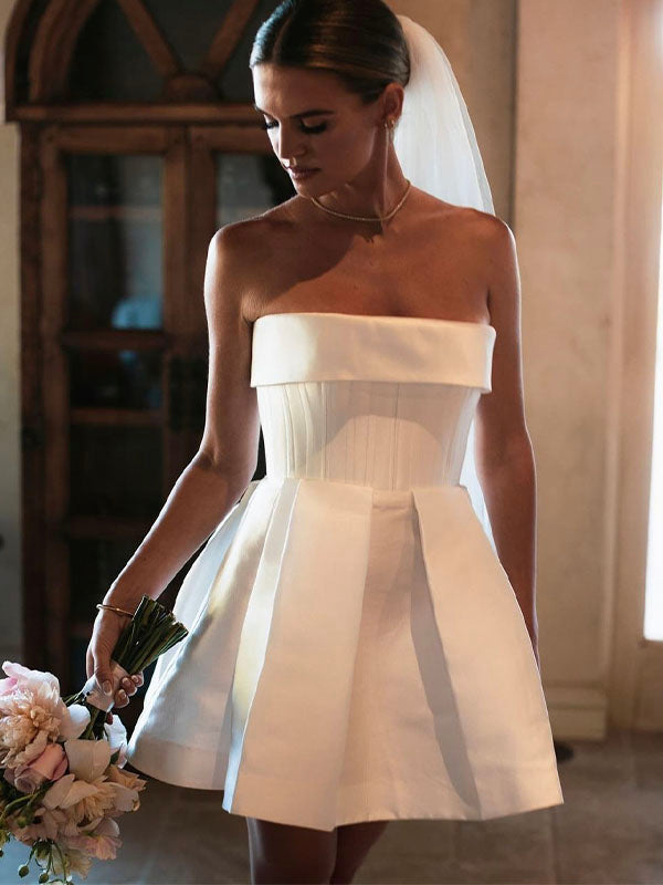 A-line Strapless Short Unique Simple Vintage Beach Wedding Dresses WD1 bridalsew A-line Strapless Short Unique Simple Vintage Beach Wedding Dresses WD1 bridalsew