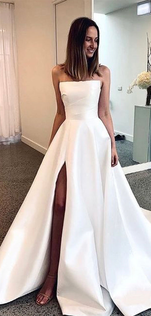 A-line Strapless Simple Satin Long Wedding Dresses, Bridal Gown WD082 bridalsew A-line Strapless Simple Satin Long Wedding Dresses, Bridal Gown WD082 bridalsew