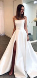 A-line Strapless Simple Satin Long Wedding Dresses, Bridal Gown WD082