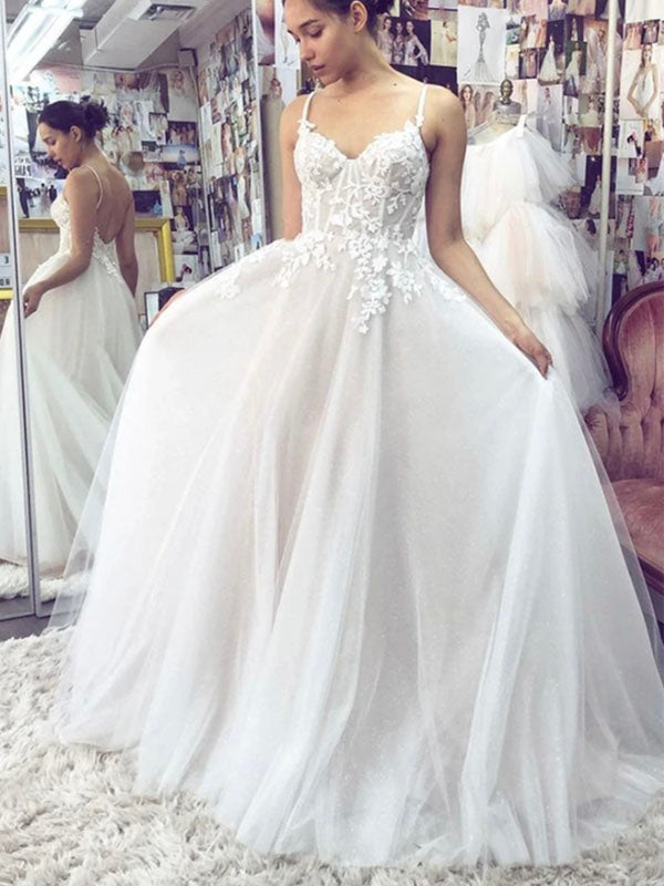 A-line Straps Long Beach Vintage Dream Wedding Dresses, Bridal Gown WD148