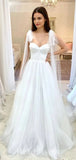 A-line Straps Unique Beach Vintage Long Wedding Dresses, Dream Bridal Gown WD423