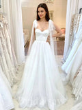 A-line Straps Unique Beach Vintage Long Wedding Dresses, Dream Bridal Gown WD423