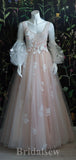 A-line Stylish Puff Sleeves Tulle Princess Long Women Evening Prom Dresses PD823