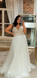 A-line Top Lace Best Vintage V-Neck Long Romantic Glitter Wedding Dresses WD413