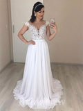 A-line Top Lace Princess Vintage Dream Beach Cap Sleeves Long Wedding Dresses, Bridal Gown WD455