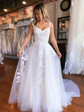 A-line Tulle Lace Fairy Lovely Long Wedding Dresses, Bridal Gown WD166