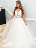 A-line Tulle Lace Popular Vintage Dream Beach Sleeveless Long Wedding Dresses, Bridal Gown WD456