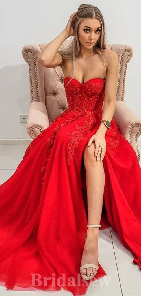 A-line Tulle Lace Red Gorgeous Stylish Long Women Evening Prom Dresses PD862