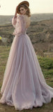 A-line Tulle Long Sleeves Elegant Women Stylish Long Prom Dresses PD392