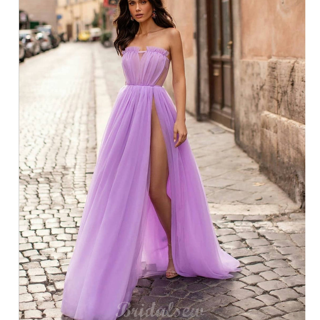 modest tulle prom dress Modest Burgundy Tulle Prom Dresses With Lace Sleeves