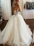 A-line Tulle Sleeveless Elegant Vintage Elegant Beach Long Wedding Dresses WD266