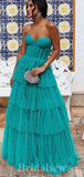 A-line Tulle Strapless Princess Glitter Elegant Long Women Evening Prom Dresses PD907