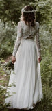 A-line Two Piece Long Sleeves Garden Vintage Beach Long Wedding Dresses WD278