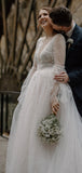 A-line Unique Classic Long Sleeves Fashion Beach Wedding Dresses, Bridal Gowns WD113