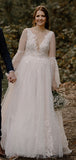 A-line Unique Classic Long Sleeves Fashion Beach Wedding Dresses, Bridal Gowns WD113