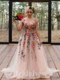 A-line Unique Design Applique Dream Beach Vintage Long Wedding Dresses WD362
