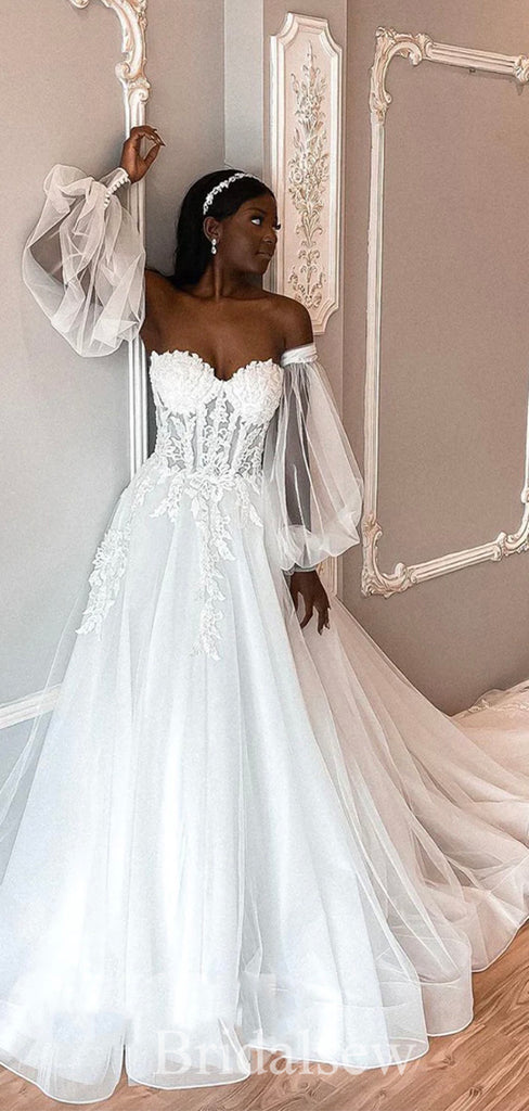 A-line Unique Design Elegant Lace Garden Beach Vintage Long Wedding Dresses, Bridal Gown WD309