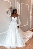 A-line Unique Design Elegant Lace Garden Beach Vintage Long Wedding Dresses, Bridal Gown WD309