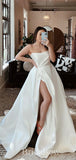 A-line Unique Design Popular Satin Garden Beach Vintage Long Wedding Dresses, Bridal Gown WD308