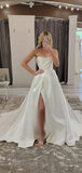 A-line Unique Design Popular Satin Garden Beach Vintage Long Wedding Dresses, Bridal Gown WD308