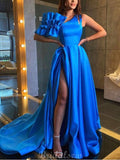 A-line Unique Design Royal Blue Elegant Satin Party Women Long Evening Prom Dresses PD576