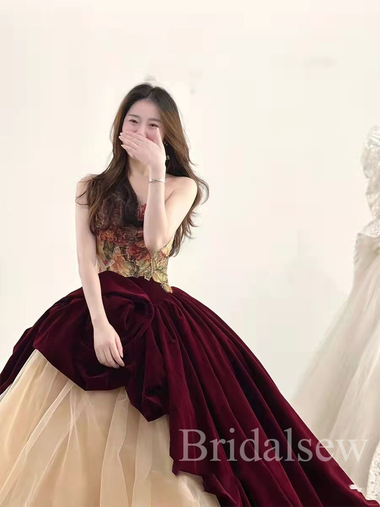 A-line Unique Design Vintage Garden Long Wedding Dresses, Bridal Gown WD133