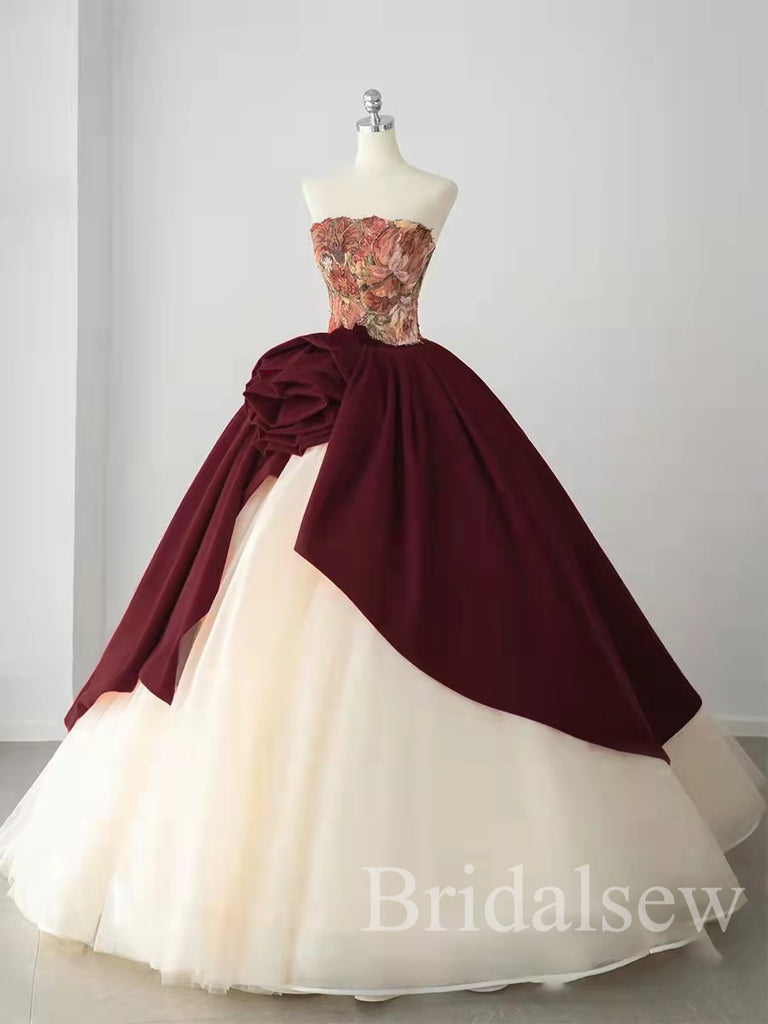 Burgundy Gold Lace Empire Waist Ball Gown Maroon Prom Dresses 2022 For  Sweet 16 Girls With Strapless Open Back And Draped Quinceanera Dress  Perfect For Parties And Vestidos De From Lovemydress, $92.84 | DHgate.Com