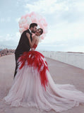 A-line Unique Design Vintage Tulle Long Wedding Dresses, Bridal Gown WD134