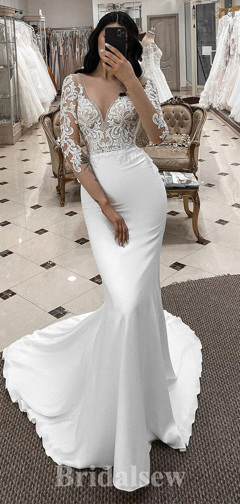 Mermaid Unique Elegant Long Sleeves New Vintage Dream Beach Long Weddi bridalsew