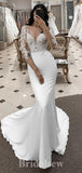 Mermaid Unique Elegant Long Sleeves New Vintage Dream Beach Long Wedding Dresses WD533