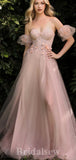 A-line Unique Fairy Blush Pink Tulle Elegant Long Women Evening Prom Dresses PD855
