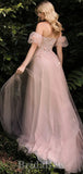 A-line Unique Fairy Blush Pink Tulle Elegant Long Women Evening Prom Dresses PD855