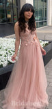 A-line Unique Fairy Blush Pink Tulle Elegant Long Women Evening Prom Dresses PD855