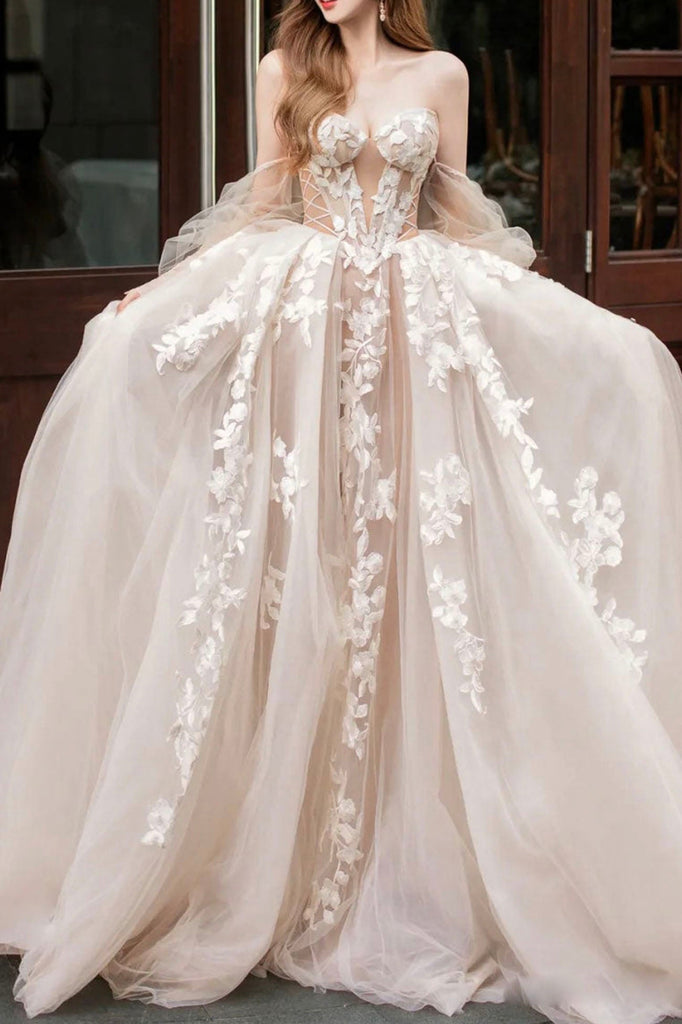 A-line Unique Gorgeous Popular Vintage Beach Long Wedding Dresses WD178