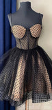 A-line Unique Modest Spaghetti Straps Black Short Homecoming Dresses HD013