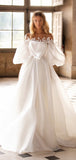 A-line Unique Off White Vintage Romantic Long Wedding Dresses WD022