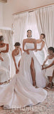 A-line Unique Romantic Elegant Satin Dream Beach Vintage Long Wedding Dresses WD359