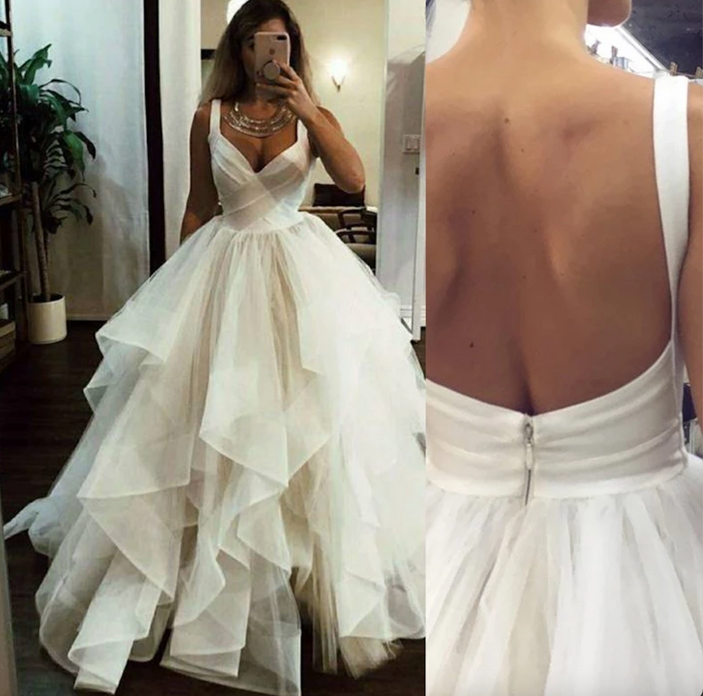 A-line Unique Romantic Garden Long Wedding Dresses, Bridal Gown WD168
