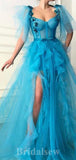 A-line Unique Slit Stylish Tulle Elegant Long Women Evening Prom Dresses PD854
