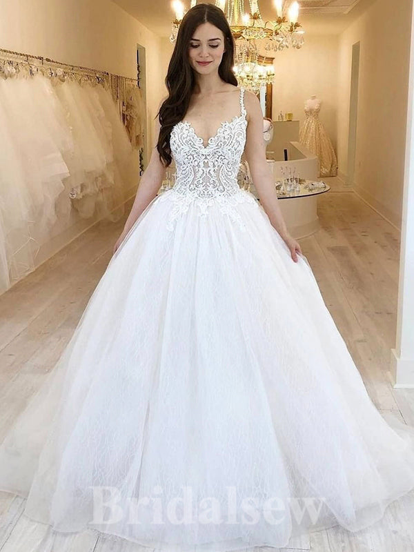 A-line Unique Spaghetti Straps Tulle New Fairy Beach Vintage Long Wedding Dresses, Dream Bridal Gown WD429