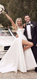 A-line Unique Stain Side Slit Popular Vintage Princess Wedding Dresses WD059