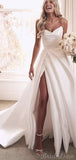 A-line Unique Stain Side Slit Popular Vintage Princess Wedding Dresses WD059