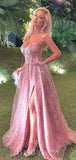 A-line Unique Sparkly Giltter Tulle Elegant Long Women Evening Prom Dresses PD856