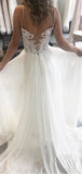 A-line Unique Sweetheart Lace Tulle Vintage Beach Long Wedding Dresses WD277