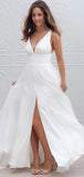 A-line V-Neck Chiffon Simple Boho Beach Vintage Long Wedding Dresses WD284