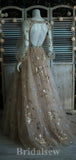 A-line V-Neck Long Sleeves Princess Gorgeous Stunning Long Women Evening Prom Dresses PD822