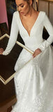 A-line V-Neck Long SleevesVintage Elegant Wedding Dresses WD035
