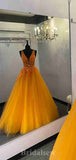 A-line V-Neck Orange Popular Tulle Best Elegant Modest Long Party Evening Prom Dresses PD1317