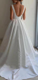 A-line V-Neck Satin Simple Elegant Vintage Beach Long Wedding Dresses WD192