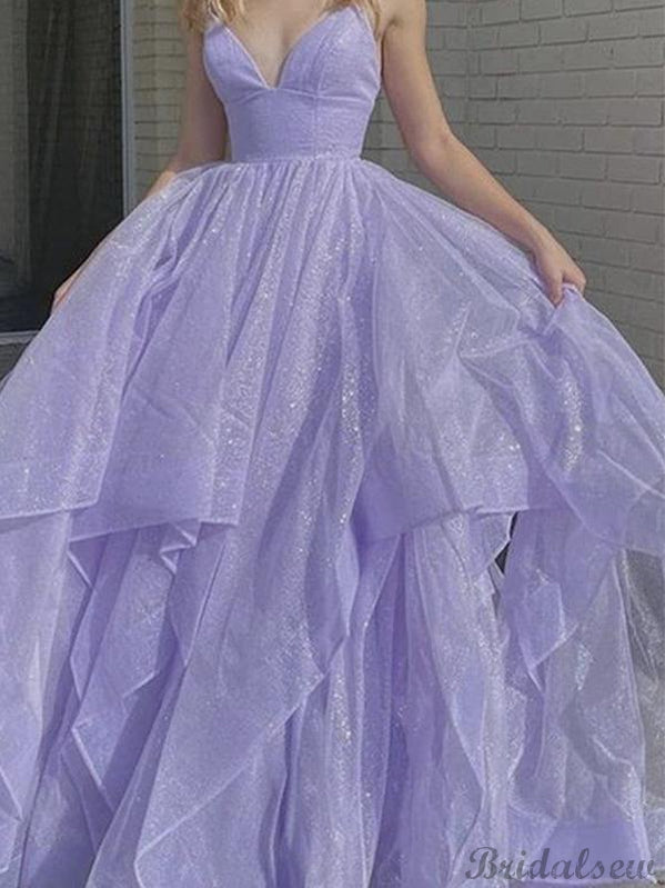 A-line V-Neck Sequin Light Purple Modest Prom Dresses PD011 bridalsew A-line V-Neck Sequin Light Purple Modest Prom Dresses PD011 bridalsew